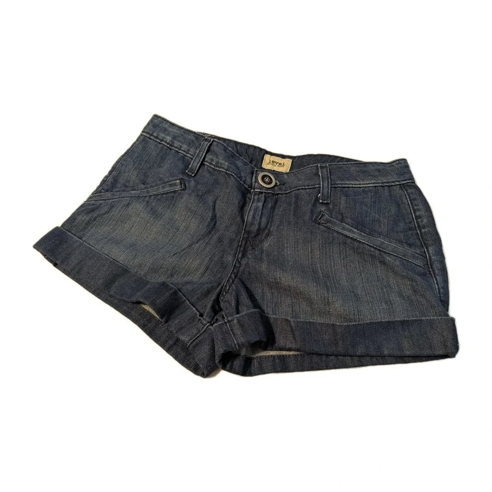 Anthropologie Level Ninety Nine Women's 8 Blue Jean Cuffed Shorts Low‎ Rise Y2K - Picture 2 of 10